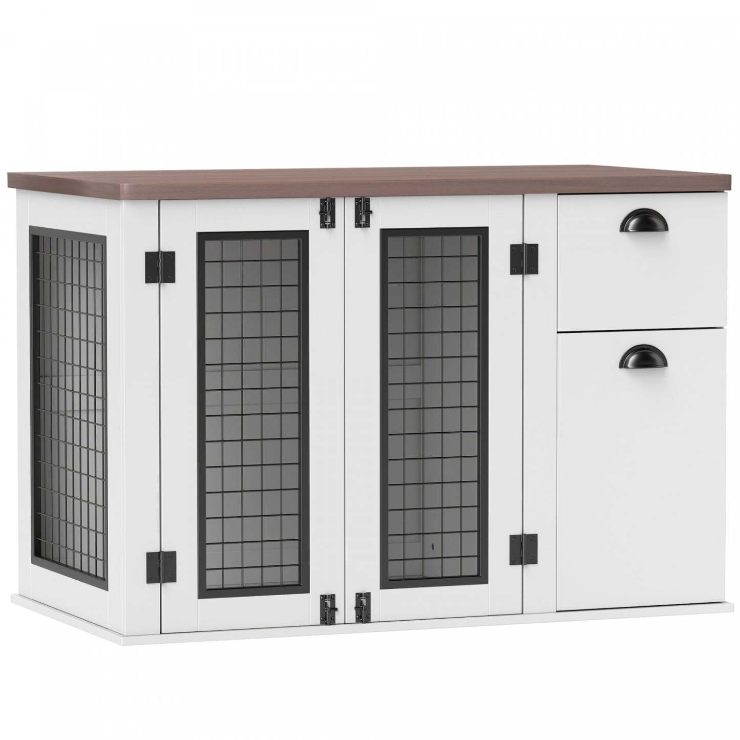 Pawhut Meubles De Cage Pour Chien De 44 Avec Doubles Portes, Rangement, Tiroir, Cage Pour Chiens De
