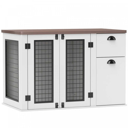Pawhut Meubles De Cage Pour Chien De 44 Avec Doubles Portes, Rangement, Tiroir, Cage Pour Chiens De