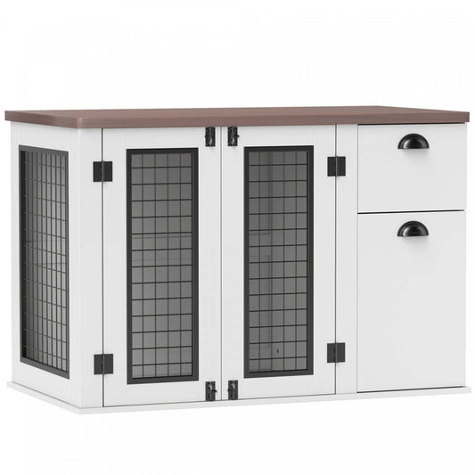 Pawhut Meubles De Cage Pour Chien De 44 Avec Doubles Portes, Rangement, Tiroir, Cage Pour Chiens De
