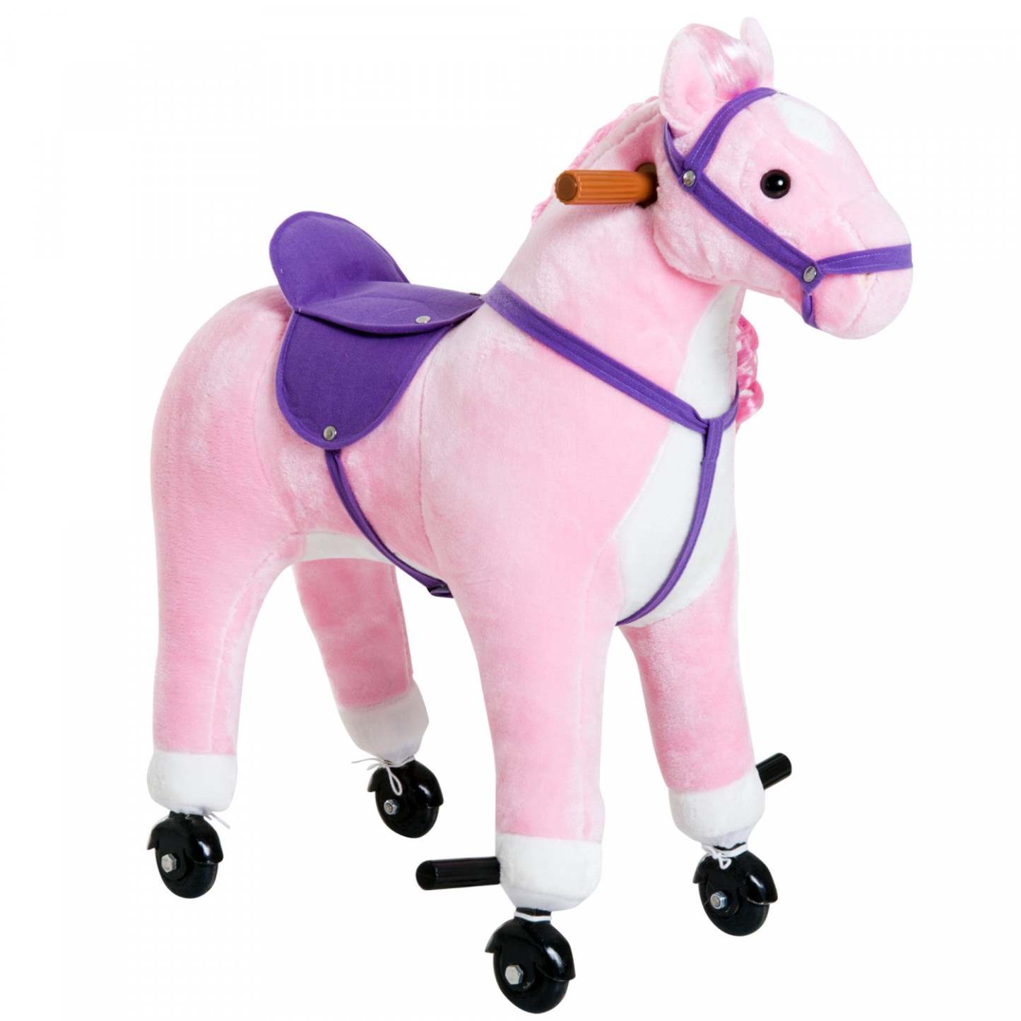 Qaba Kids Rocking Horse, Grand Jouet À Roulettes Pour Enfants De 3 Ans, Cheval En Peluche À Basculer|Poney De Marche Pour Enfants Qaba Cheval À Bascule Peluche Sonore Hennissement Du Cheval Avec Roue C