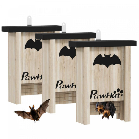 Pawhut Boîtes à Chauves-souris, Pack de 3 Maisons en Bois pour Chauves-souris pour l'Extérieur, Jardin, Ferme, Facile pour les Chauves-souris à Se Poser et Se Reposer, Conçu pour Attirer les Chauves-souris & Facile à Accrocher, 18 X 6 X 22.5 Cm