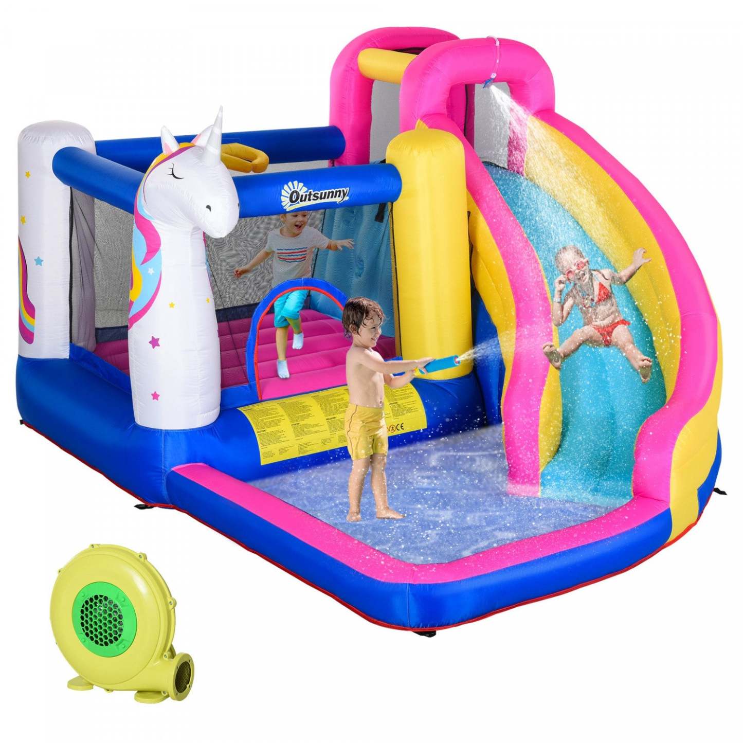 Château gonflable Outsunny pour enfants avec toboggan aquatique, mur d'escalade et structure gonflable 5 en 1