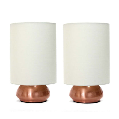 Ensemble de 2 mini lampes tactiles Simple Designs Gemini avec base or rose et abat-jour en tissu crème | D21R63R9