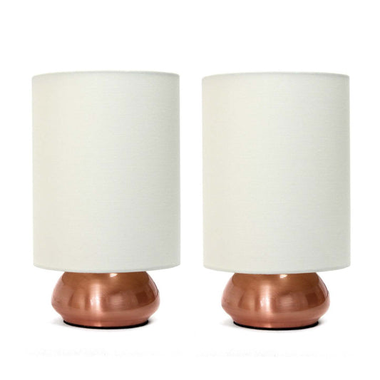 Ensemble de 2 mini lampes tactiles Simple Designs Gemini avec base or rose et abat-jour en tissu crème | D21R63R9
