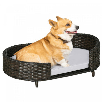 Pawhut Canapé en Rotin pour Animaux Intérieurs et Extérieurs, Lit surélevé en Osier pour Chien, Canapé pour Chien et Chat, Avec Coussin Doux Lavable