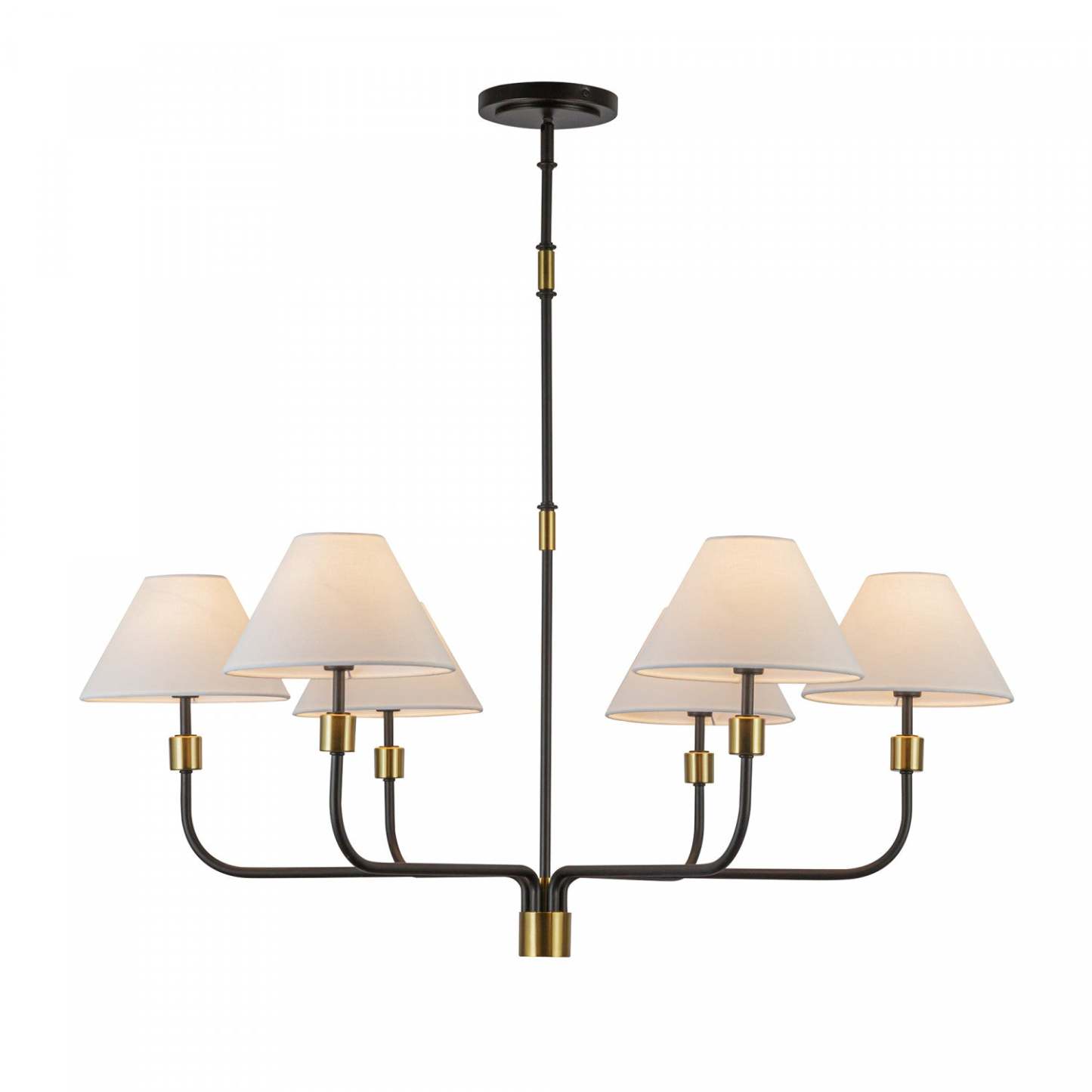 Providence 6 Light Chandelier, Black, Brushed Brass Lamp | Lustre A 6 lampes Providence, Noir, Laiton Brosse