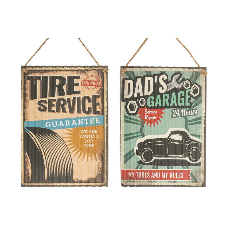 Panneau mural en métal ondulé « Tire Service » / « Dad's Garage » - ensemble de 2
