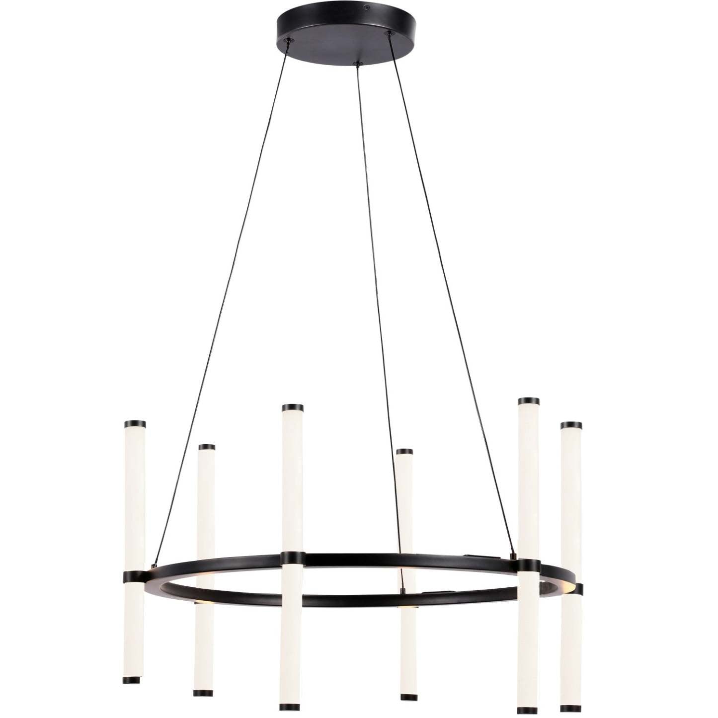 Dainolite Corvette Chandelier 36w Matte Black White Acrylique Diffuseur Lampe|Lustre Corvette de Dainolite en acrylique blanc qui diffuse la lumière, avec fini noir mat et ampoule de 36 W