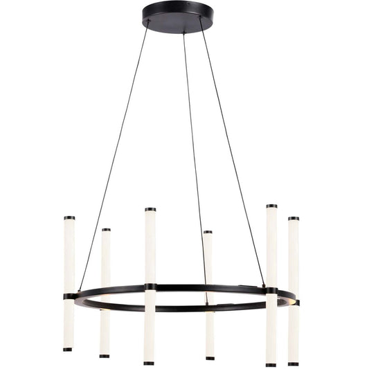 Dainolite Corvette Chandelier 36w Matte Black White Acrylique Diffuseur Lampe|Lustre Corvette de Dainolite en acrylique blanc qui diffuse la lumière, avec fini noir mat et ampoule de 36 W