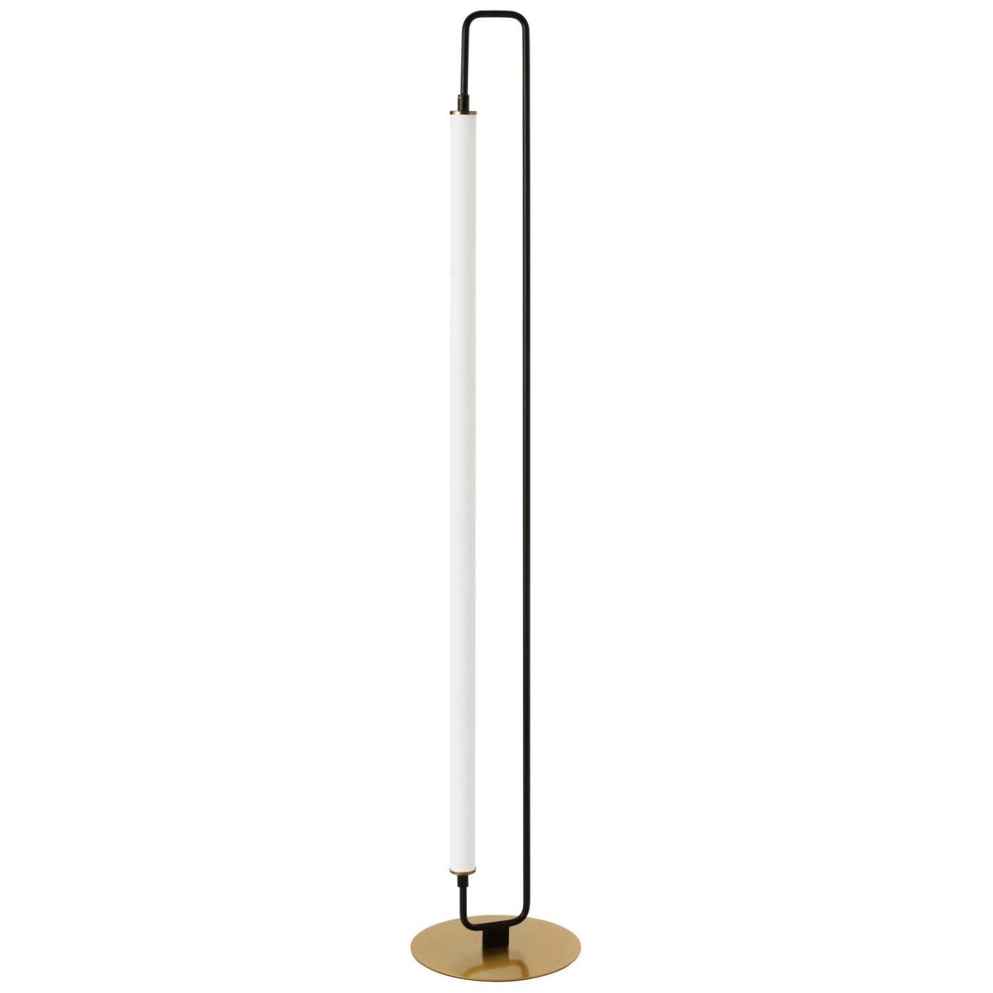 Dainolite Freya 1 Light LED Floor Lamp Matte Black/Aged Brass White Acrylic|Lampe à pied Freya de Dainolite en acrylique blanc, avec fini noir mat et laiton vieilli, et 1 ampoule à DEL