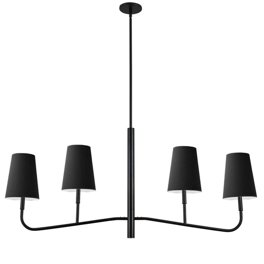 Dainolite Eleanor 4 Light Horizontal Chandelier Matte Black Black/White Shades Lamp|Lustre horizontal Eleanor de Dainolite avec abat-jour noir et blanc, fini noir mat et 4 ampoules
