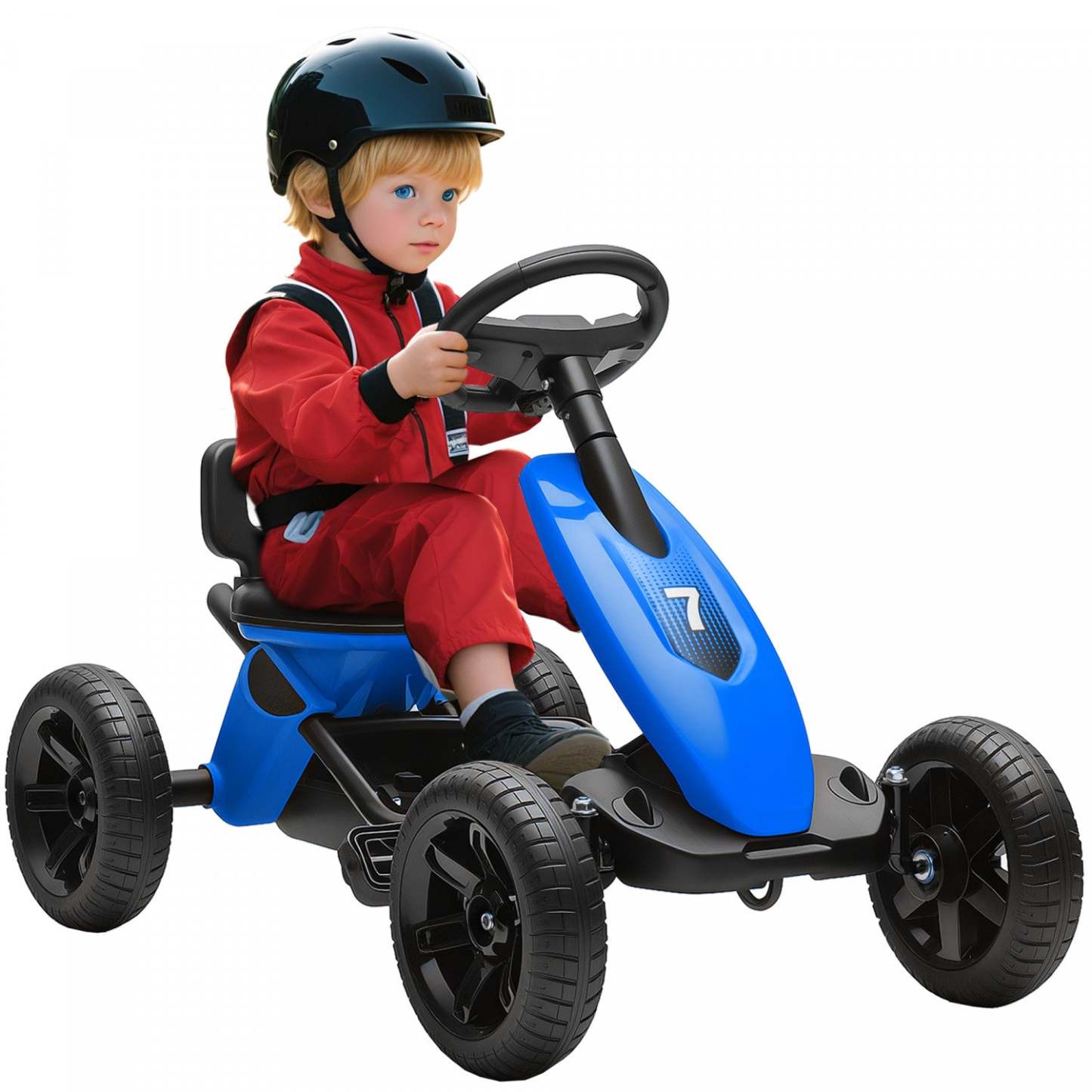 Qaba Pédale Go Kart Pour Enfants, Jouets À Rouler Pour Garçons Filles Avec 4 Roues Eva Silencieuses, Voiture Pédale De Course Extérieure Pour Enfants De 2 À 5 Ans, Bleue