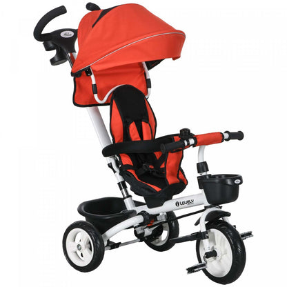 Qaba Tricycle Pour Tout-petits, 6 En 1 Vélo Poussette Avec Poignée De Poussee Parentale, Canopy, Paniers De Rangement, Support Pour Tasse