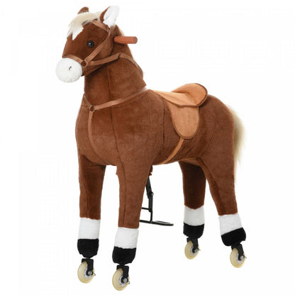 Qaba Cheval à bascule pour enfants avec roues, grande taille, cheval hobby mobile, jouet à chevaucher, cadeau pour enfants