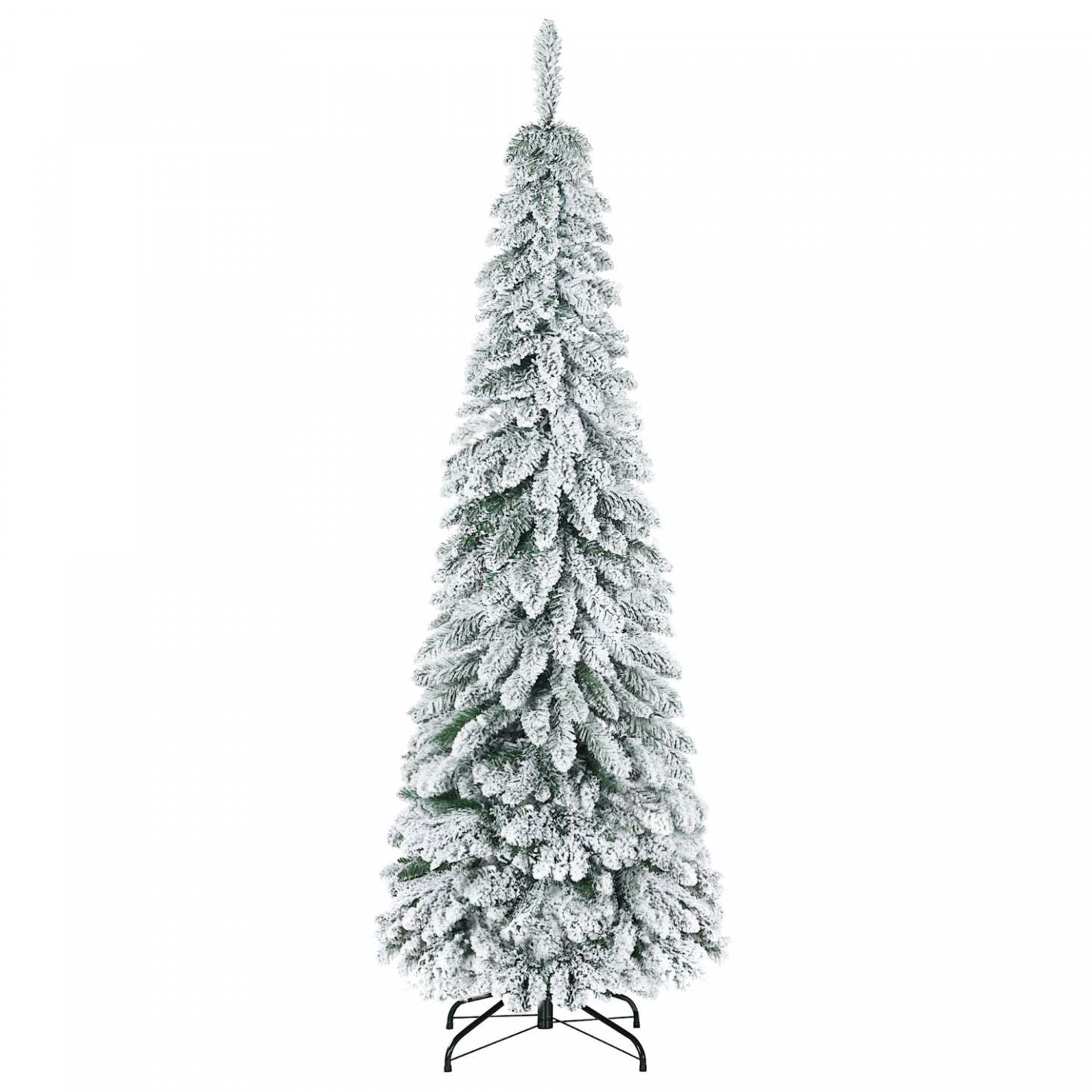 Homcom 6' Downswept Slim Snow Artificial Christmas Tree With Steel Base|Homcom Sapin de Noël Fin Artificiel de 6 Pi avec Base en Acier et Neige