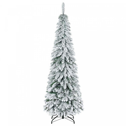Homcom 6' Downswept Slim Snow Artificial Christmas Tree With Steel Base|Homcom Sapin de Noël Fin Artificiel de 6 Pi avec Base en Acier et Neige