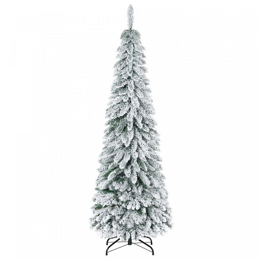 Homcom 6' Downswept Slim Snow Artificial Christmas Tree With Steel Base|Homcom Sapin de Noël Fin Artificiel de 6 Pi avec Base en Acier et Neige