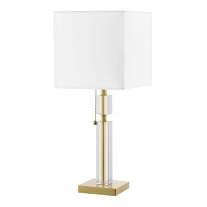 Lampe de table Fernanda de Dainolite avec abat-jour blanc, finition laiton vieilli et 1 ampoule