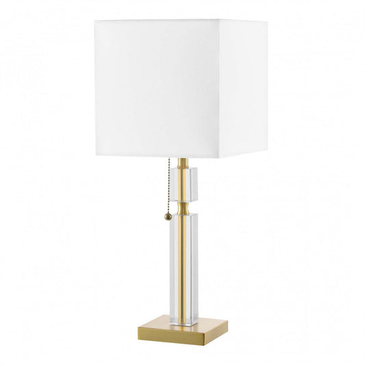 Lampe de table Fernanda de Dainolite avec abat-jour blanc, finition laiton vieilli et 1 ampoule