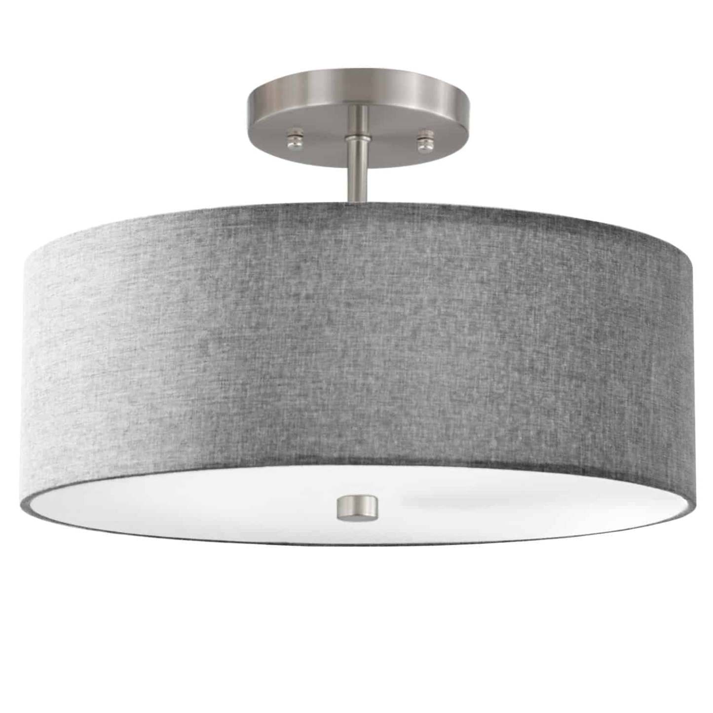 Dainolite Everly 3 Light Semi-flush Mount Satin Chrome Finish Grey Shade Lamp|Plafonnier semi-affleuré Everly de Dainolite avec abat-jour gris, fini chromé satiné et 3 ampoules