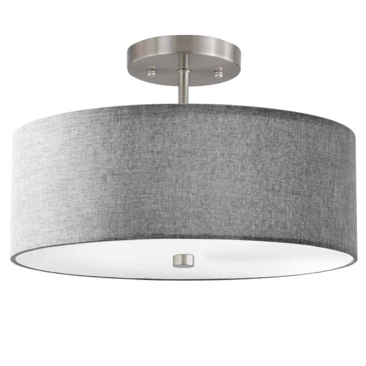 Dainolite Everly 3 Light Semi-flush Mount Satin Chrome Finish Grey Shade Lamp|Plafonnier semi-affleuré Everly de Dainolite avec abat-jour gris, fini chromé satiné et 3 ampoules