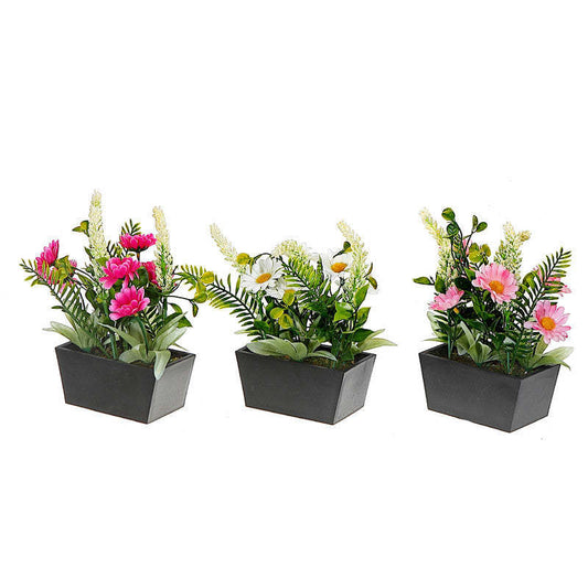 Marguerites artificielles dans un pot en plastique - ensemble de 3 fleurs artificielles