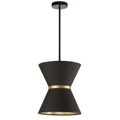 Dainolite Caterine 1 Light Pendant 12 Dia Matte Black Finish Gold Ring/Black Shade Lamp|Luminaire suspendu Caterine de Dainolite de 12 po de diamètre, avec abat-jour noir, anneau doré, fini noir mat et 1 ampoule