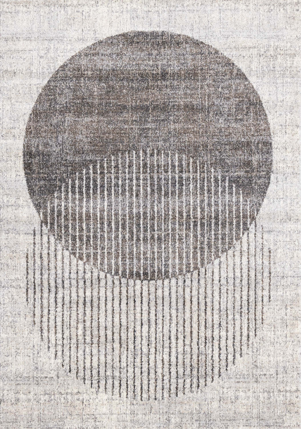 Carpette à poil court doux Solace grise et blanche à motif de cercles qui fusionnent - 5 pi 3 po x 7 pi 7 po