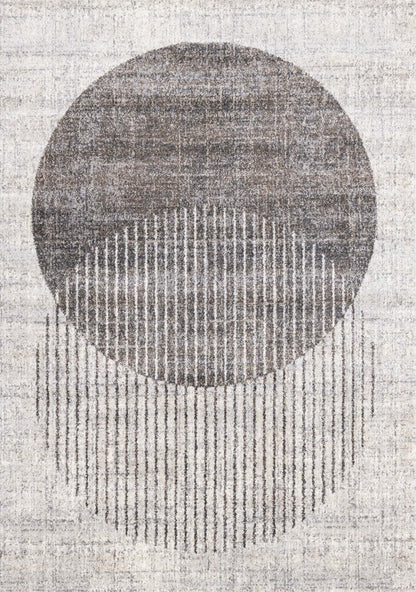 Carpette à poil court doux Solace grise et blanche à motif de cercles qui fusionnent - 5 pi 3 po x 7 pi 7 po