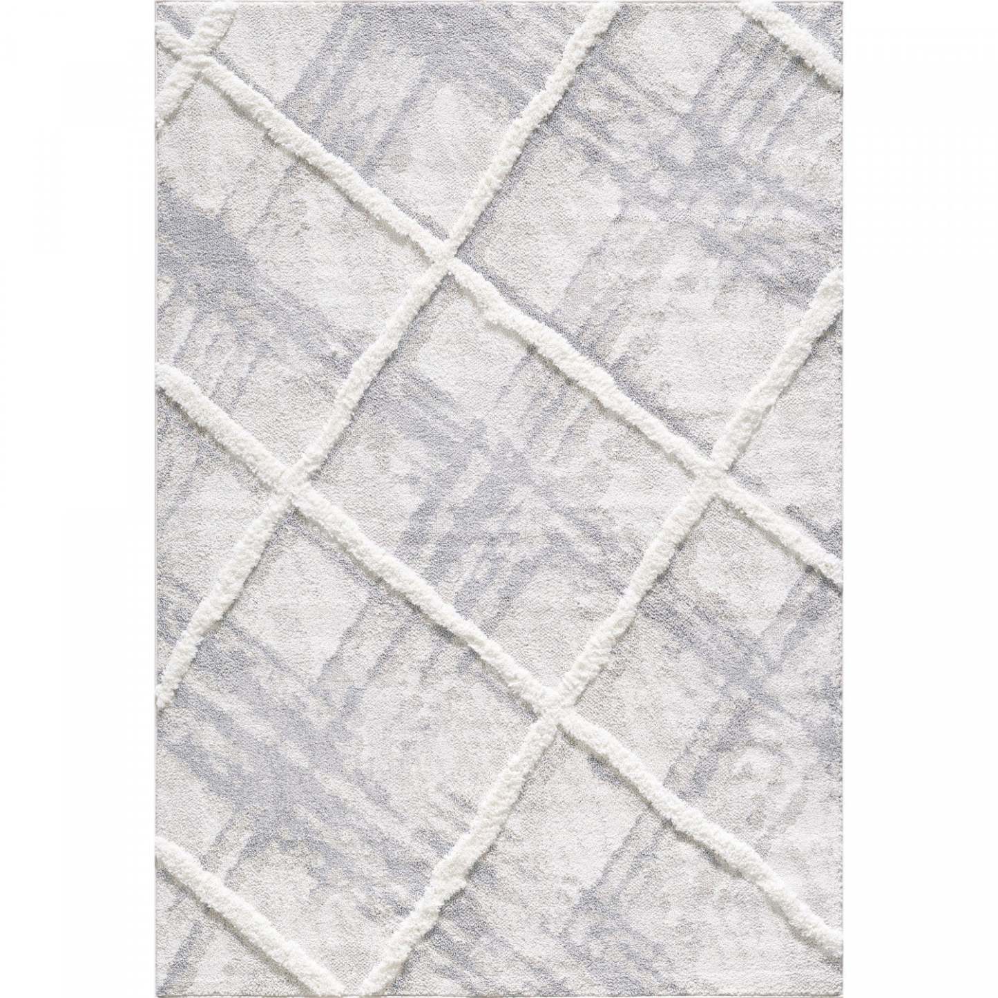 Lola Lattice Lines Cream Shag Area Rug - 6'7 x 9'6|Carpette à poil long Lola crème à motif de treillis et de lignes - 6 pi 7 po x 9 pi 6 po