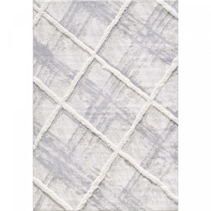 Lola Lattice Lines Cream Shag Area Rug - 6'7 x 9'6|Carpette à poil long Lola crème à motif de treillis et de lignes - 6 pi 7 po x 9 pi 6 po