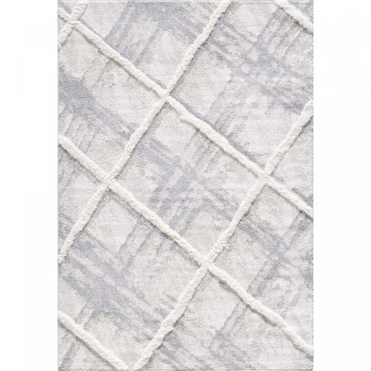Lola Lattice Lines Cream Shag Area Rug - 6'7 x 9'6|Carpette à poil long Lola crème à motif de treillis et de lignes - 6 pi 7 po x 9 pi 6 po