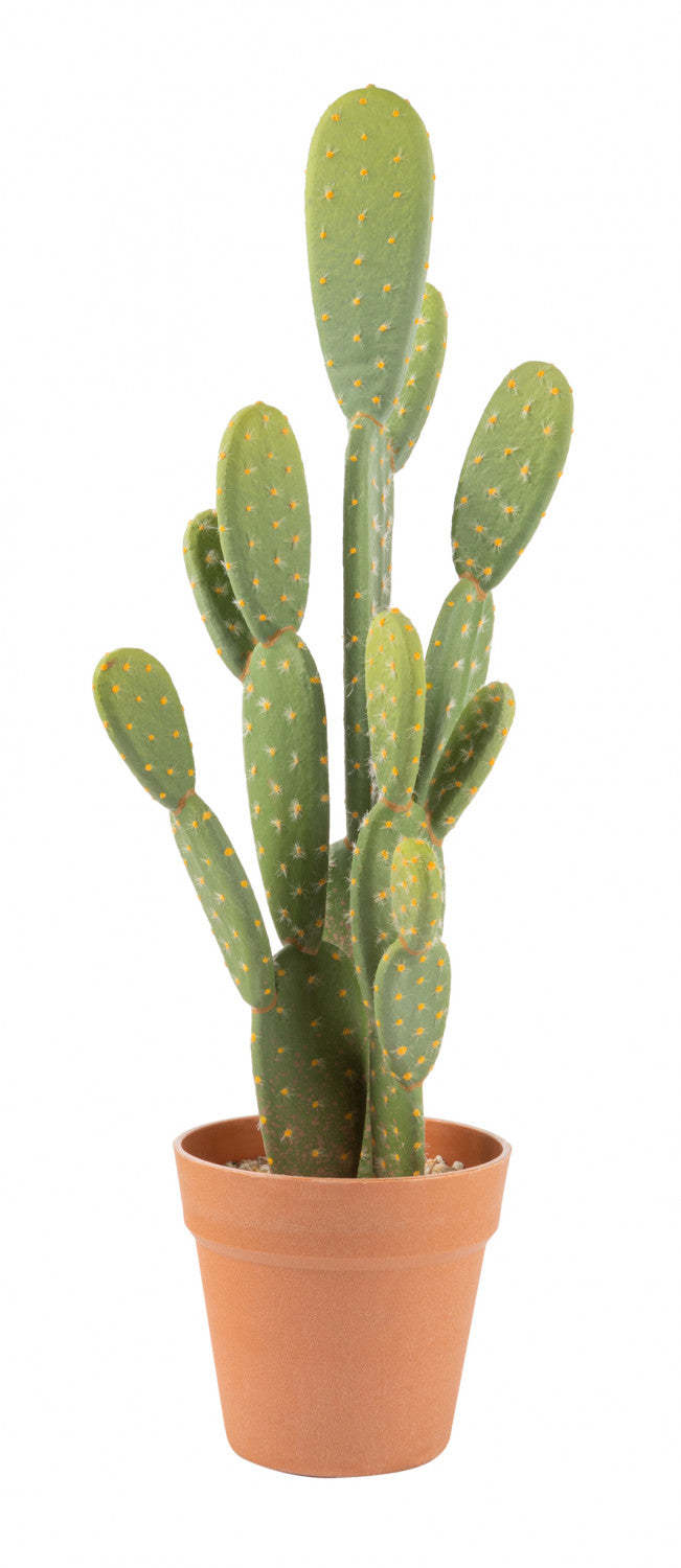 Cactus artificiel à 21 oreilles de lapin dans un pot en terre cuite | Cactus opuntia artificiel de 21 po en pot terre cuite | D10H1ZWS