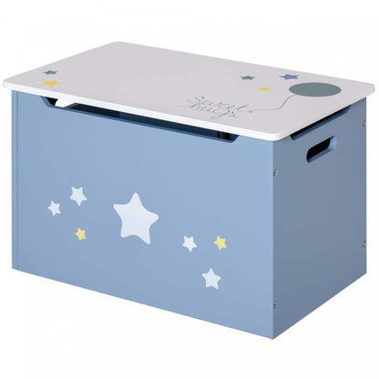Qaba Boîte De Rangement Pour Jouets En Bois Pour Enfants Avec Banc À Gaz 55 X 34 X 35,6 Cm Bleu