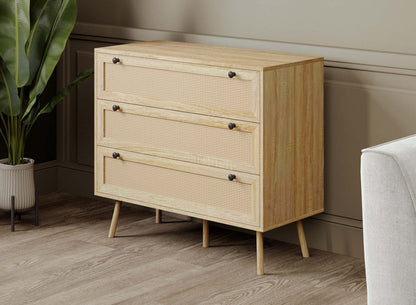 Commode de Rangement avec 3 Tiroirs – Aspect Bois Brun Naturel | Commode verticale de rangement avec 3 tiroirs - aspect de bois brun naturel