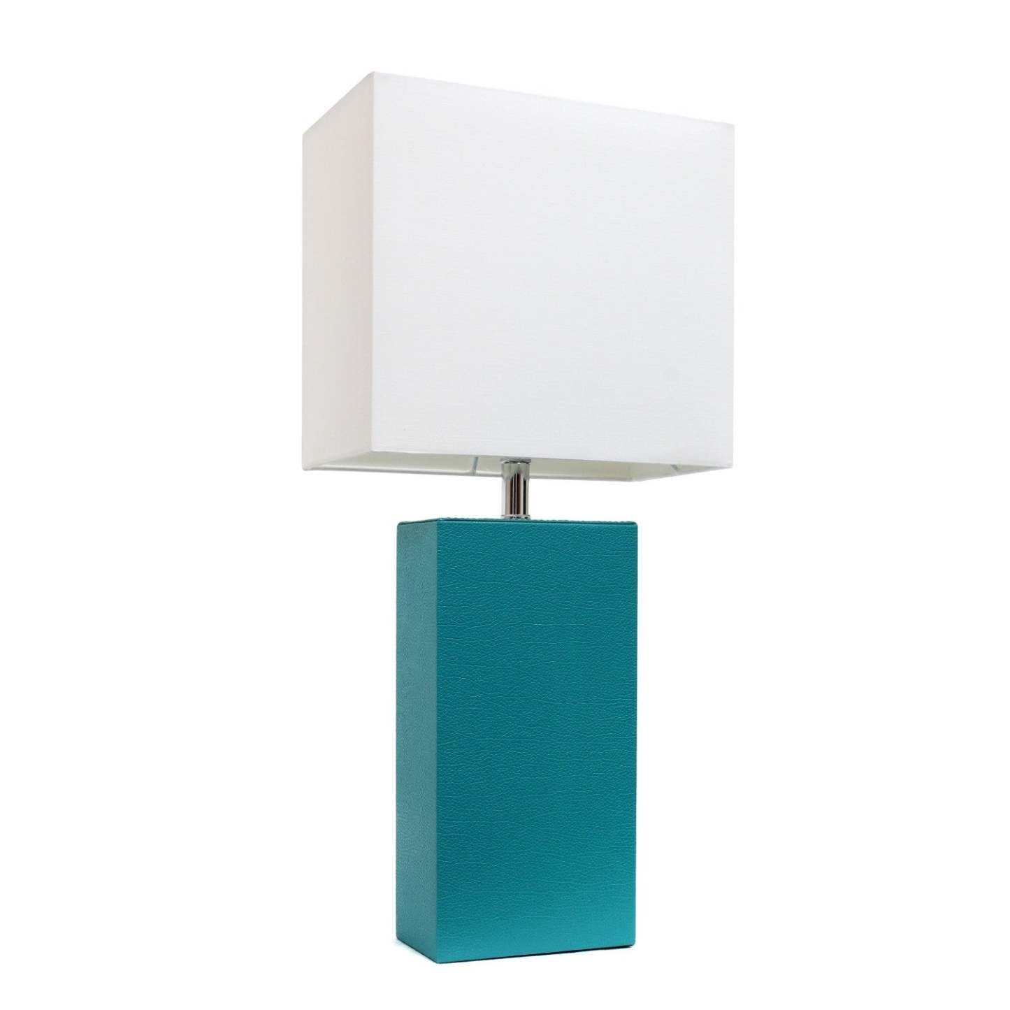 Lampe de table moderne Elegant Designs en cuir avec abat-jour en tissu blanc, turquoise | D21ME8D1