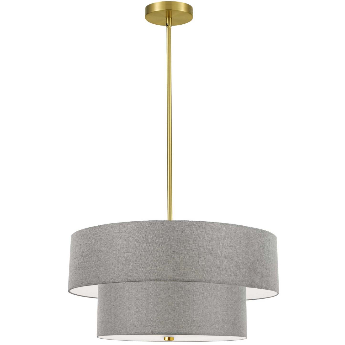 Dainolite Everly 4 Light 2 Tier Pendant Aged Brass Finish Grey Shade Lamp|Luminaire suspendu Everly de Dainolite avec abat-jour gris, 2 niveaux, fini laiton vieilli et 4 ampoules