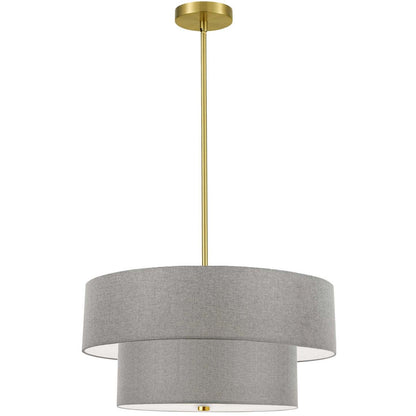 Dainolite Everly 4 Light 2 Tier Pendant Aged Brass Finish Grey Shade Lamp|Luminaire suspendu Everly de Dainolite avec abat-jour gris, 2 niveaux, fini laiton vieilli et 4 ampoules