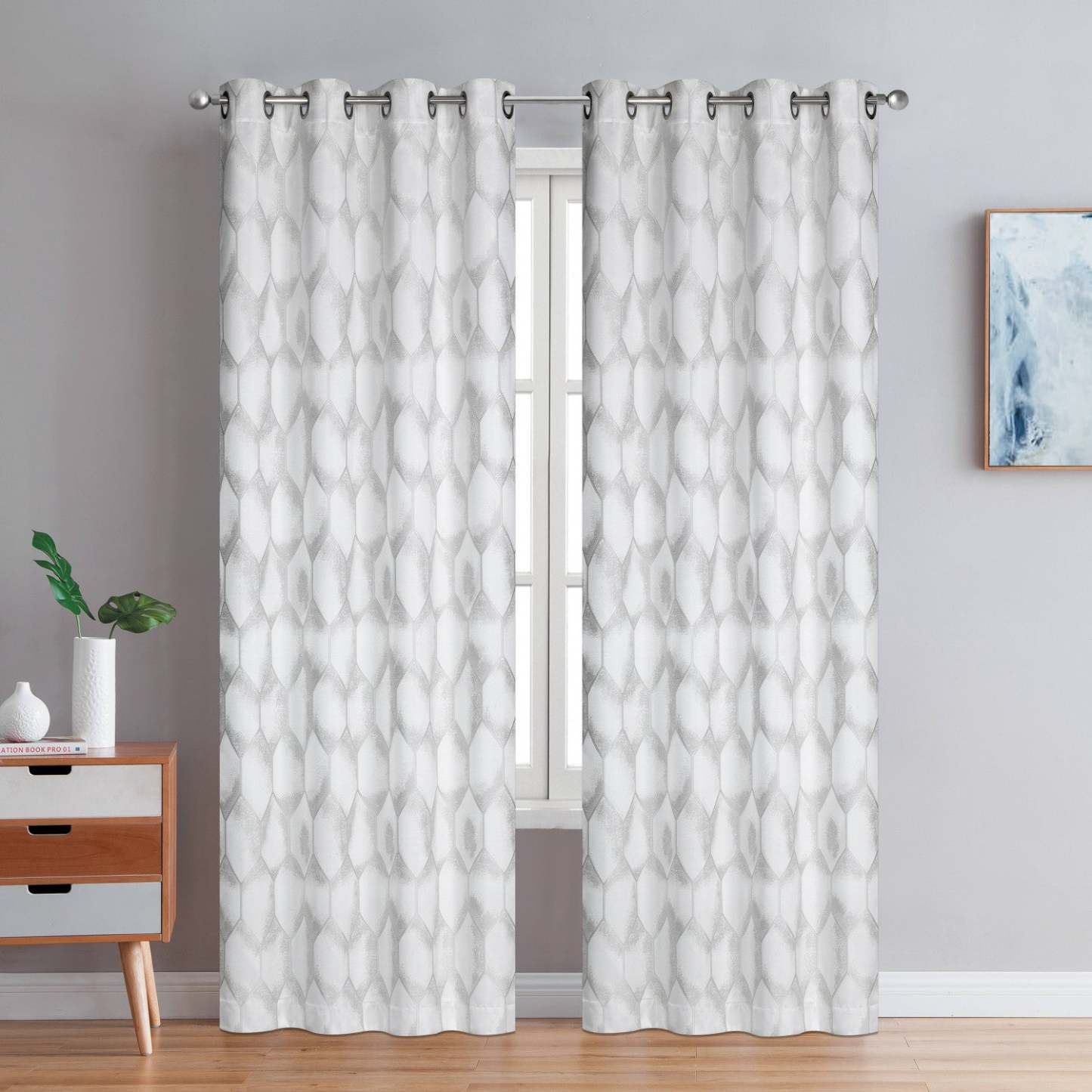Coventry Blackout Thermal Grommet Pair of Silver Curtain Panels - 54x84|Paire de panneaux de rideaux thermique coupe-lumière argentés à oeillets Coventry - 54x84|D258D21D