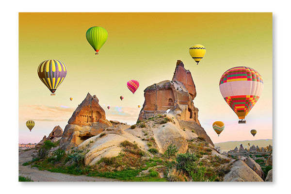 Montgolfières en Cappadoce 16 x 24 po : Cadre d'art mural et panneau de tissu | D44GN95M