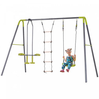Homcom Ensemble De Balancoire 3 En 1 Pour Enfants, Balancoire Double Face A Face Et Planeur, Echelle A Cadre En A