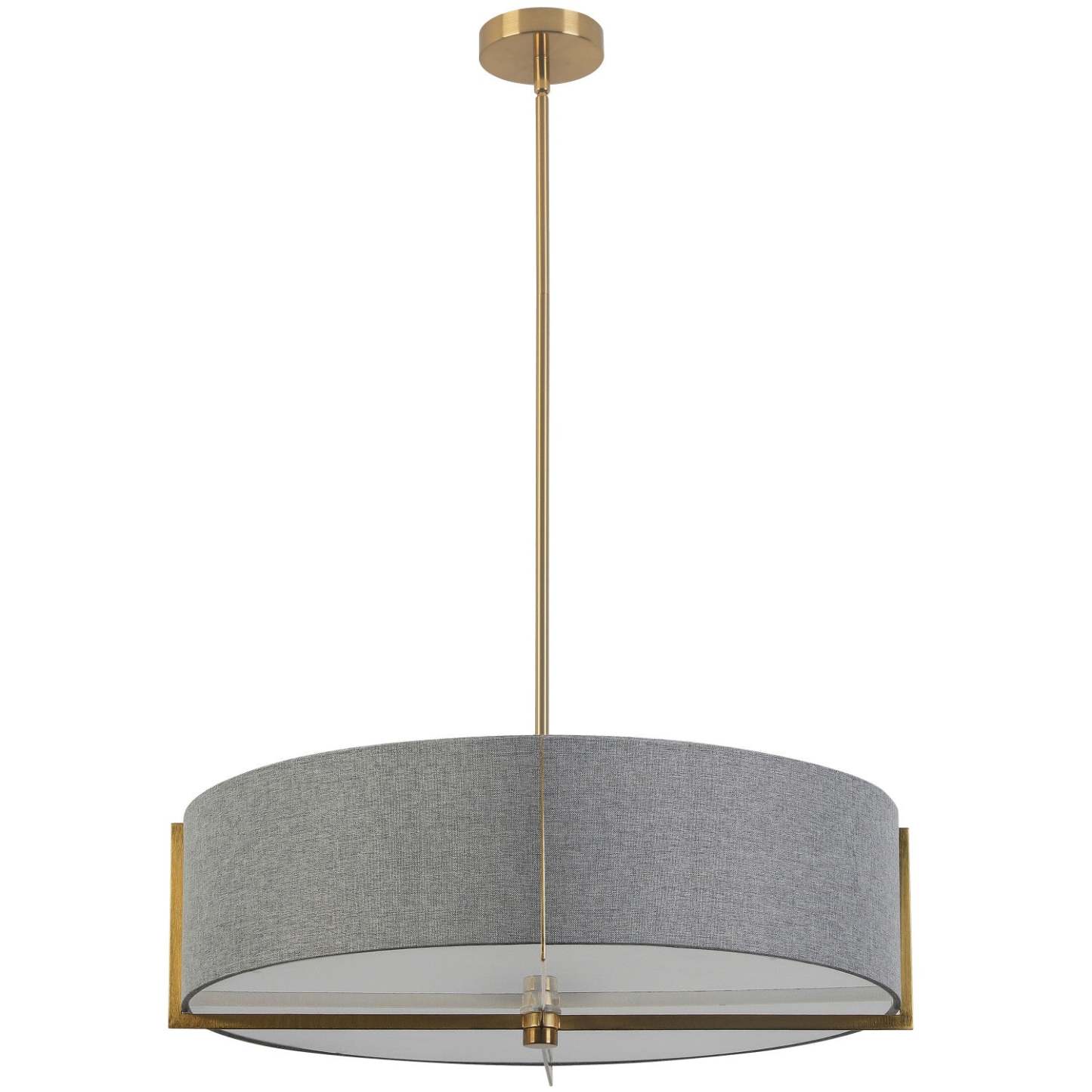 Dainolite Preston 4 Light Pendant 26 Dia Aged Brass Grey Shade Lamp|Luminaire suspendu Preston de Dainolite de 26 po de diamètre avec abat-jour gris, fini laiton vieilli et 4 ampoules