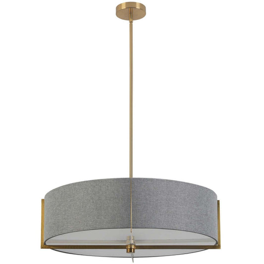 Dainolite Preston 4 Light Pendant 26 Dia Aged Brass Grey Shade Lamp|Luminaire suspendu Preston de Dainolite de 26 po de diamètre avec abat-jour gris, fini laiton vieilli et 4 ampoules