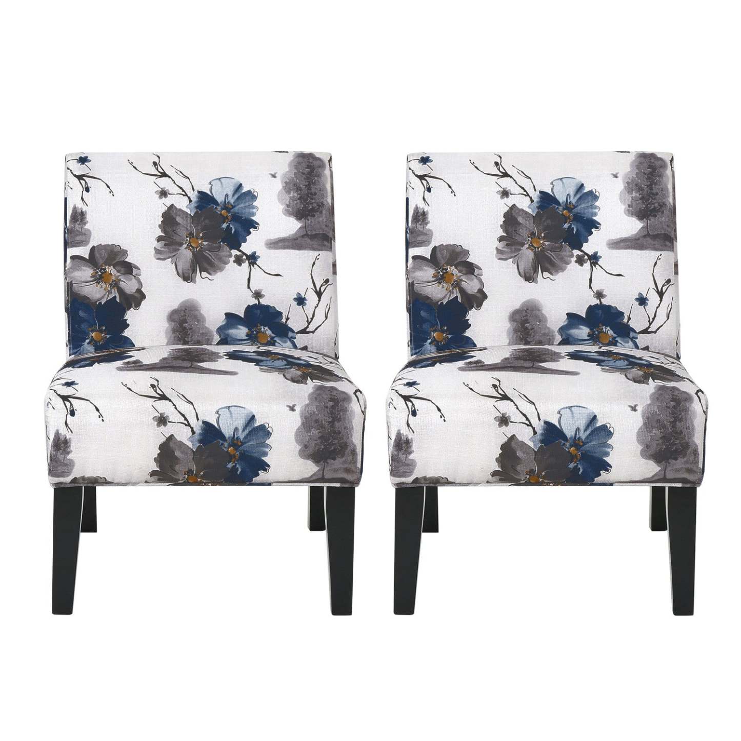 Oliver, ensemble de 2 chaises d'appoint en tissu d'apparence lin avec pieds en bois d'hévéa - Bleu, Multicolore | Lot De 2 Fauteuils D'appoint Oliver En Tissu aspect lin Avec Pieds En Bois D'hévéa - Bleu Et Multicolore