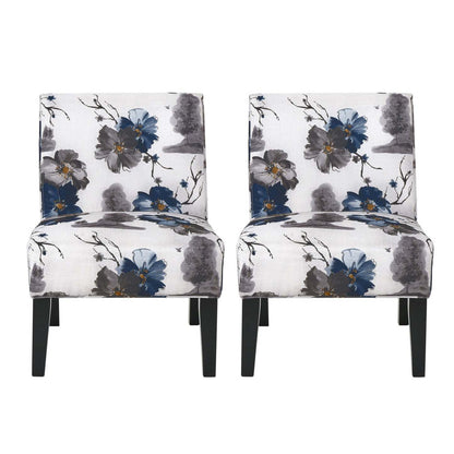 Oliver, ensemble de 2 chaises d'appoint en tissu d'apparence lin avec pieds en bois d'hévéa - Bleu, Multicolore | Lot De 2 Fauteuils D'appoint Oliver En Tissu aspect lin Avec Pieds En Bois D'hévéa - Bleu Et Multicolore