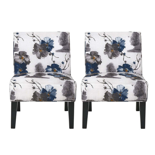 Oliver, ensemble de 2 chaises d'appoint en tissu d'apparence lin avec pieds en bois d'hévéa - Bleu, Multicolore | Lot De 2 Fauteuils D'appoint Oliver En Tissu aspect lin Avec Pieds En Bois D'hévéa - Bleu Et Multicolore