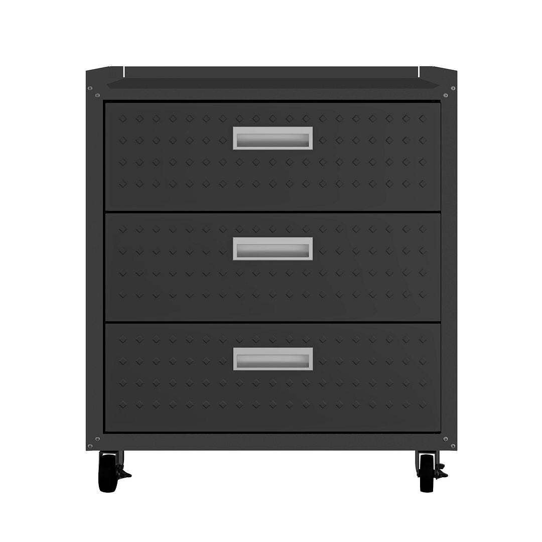 Manhattan Comfort Fortress Textured Metal 31.5 Garage Mobile Chest with 3 Drawers - Charcoal Grey|Commode verticale mobile Fortress de Manhattan Comfort de 31,5 po en métal texturé avec 3 tiroirs pour le garage - gris anthracite
