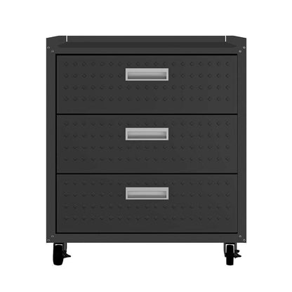 Manhattan Comfort Fortress Textured Metal 31.5 Garage Mobile Chest with 3 Drawers - Charcoal Grey|Commode verticale mobile Fortress de Manhattan Comfort de 31,5 po en métal texturé avec 3 tiroirs pour le garage - gris anthracite