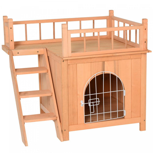 Pawhut Maison En Bois Pour Animaux Domestiques À 2 Étages Pour Chats Chiens Miniatures, Abri En Bois Pour Chat Avec Enclos, Balcon