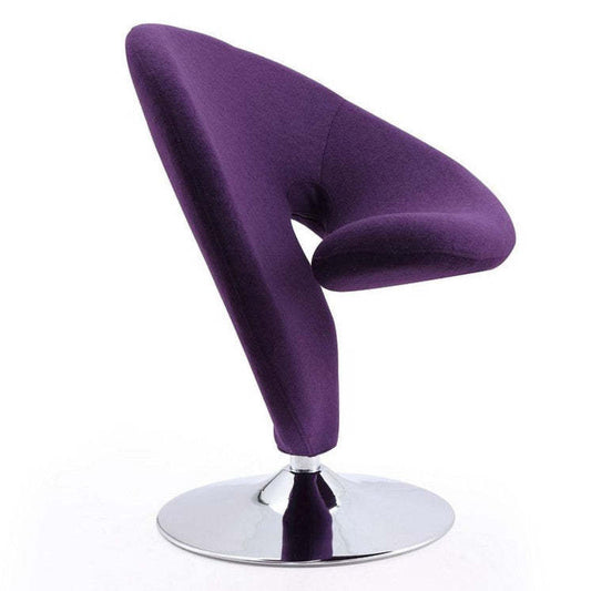 Manhattan Comfort Curl Polished Chrome Wool Blend Pivotant Accent Chair - Purple|Fauteuil d'appoint pivotant Curl de Manhattan Comfort en chrome poli et en mélange de laine - violet